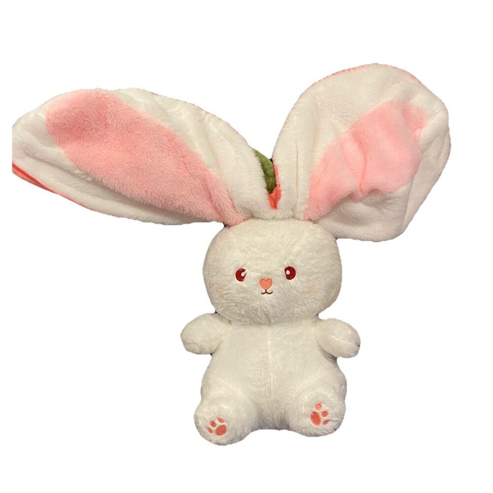 Stuffed Rabbit And Carrot/ Flower Reversible Zip Up Convertible Plush Bunny Toy
